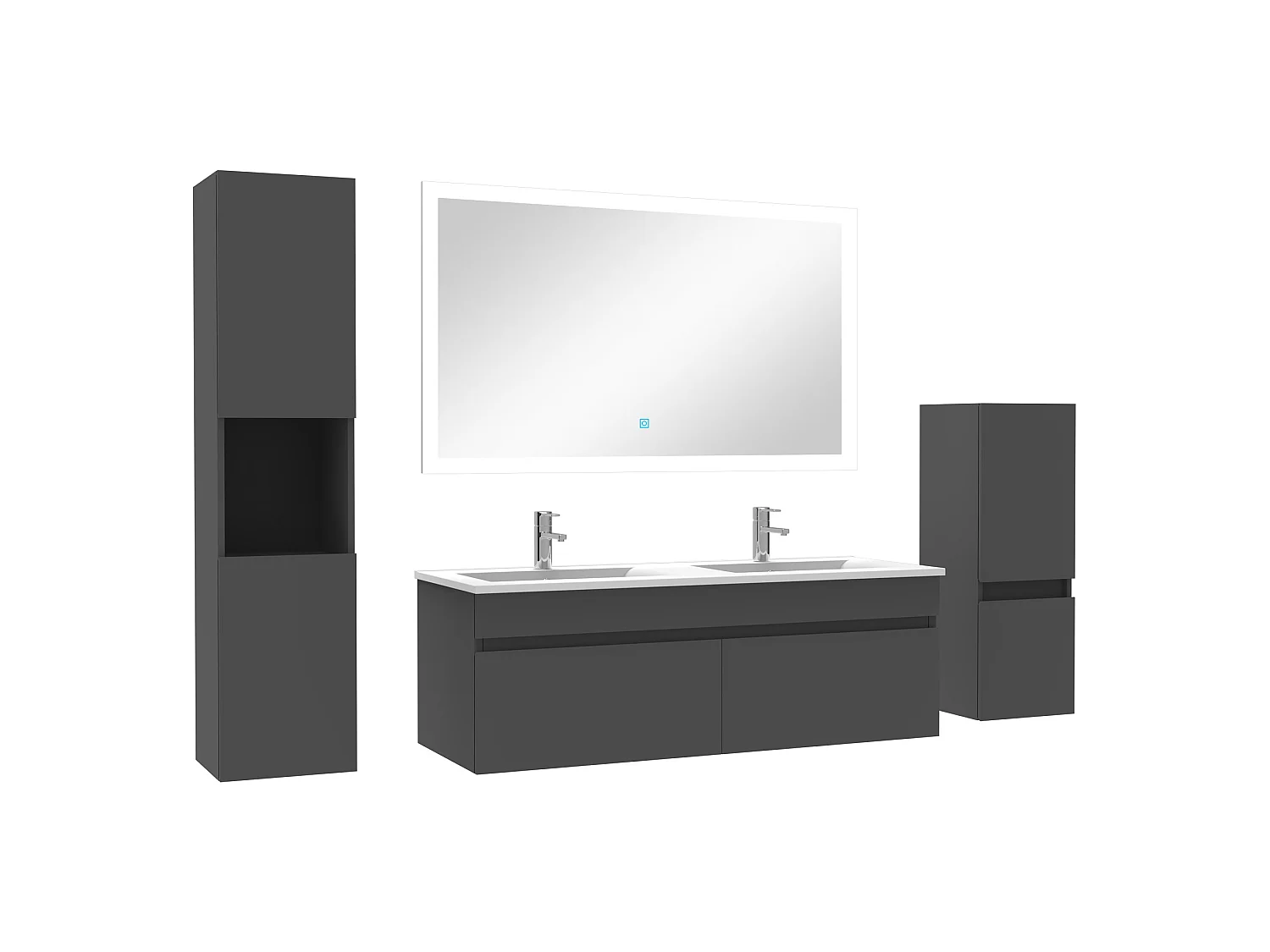 Ensemble meuble vasque 120cm et colonne de rangement et miroir lumineux Anthracite