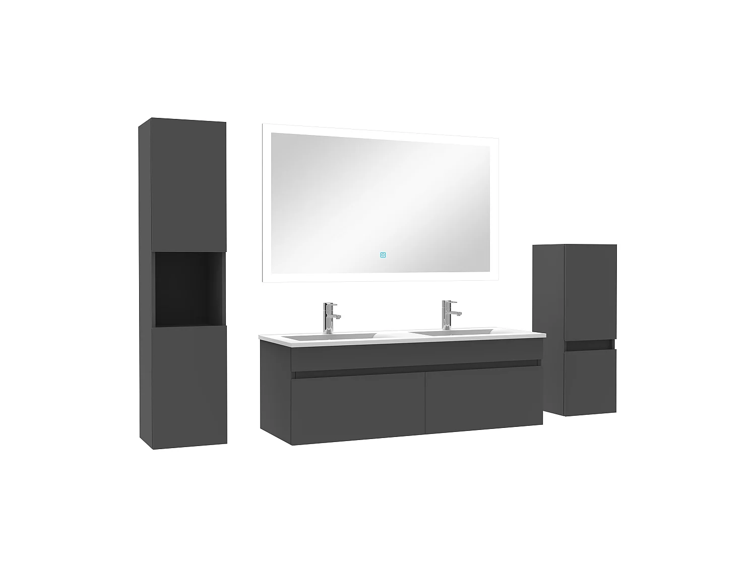 Ensemble meuble vasque 120cm et colonne de rangement et miroir lumineux Anthracite