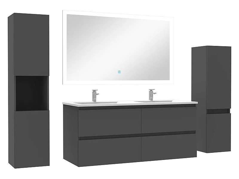 Ensemble meuble de salle de bain 120cm double vasque + colonne de rangement + miroir Anthracite