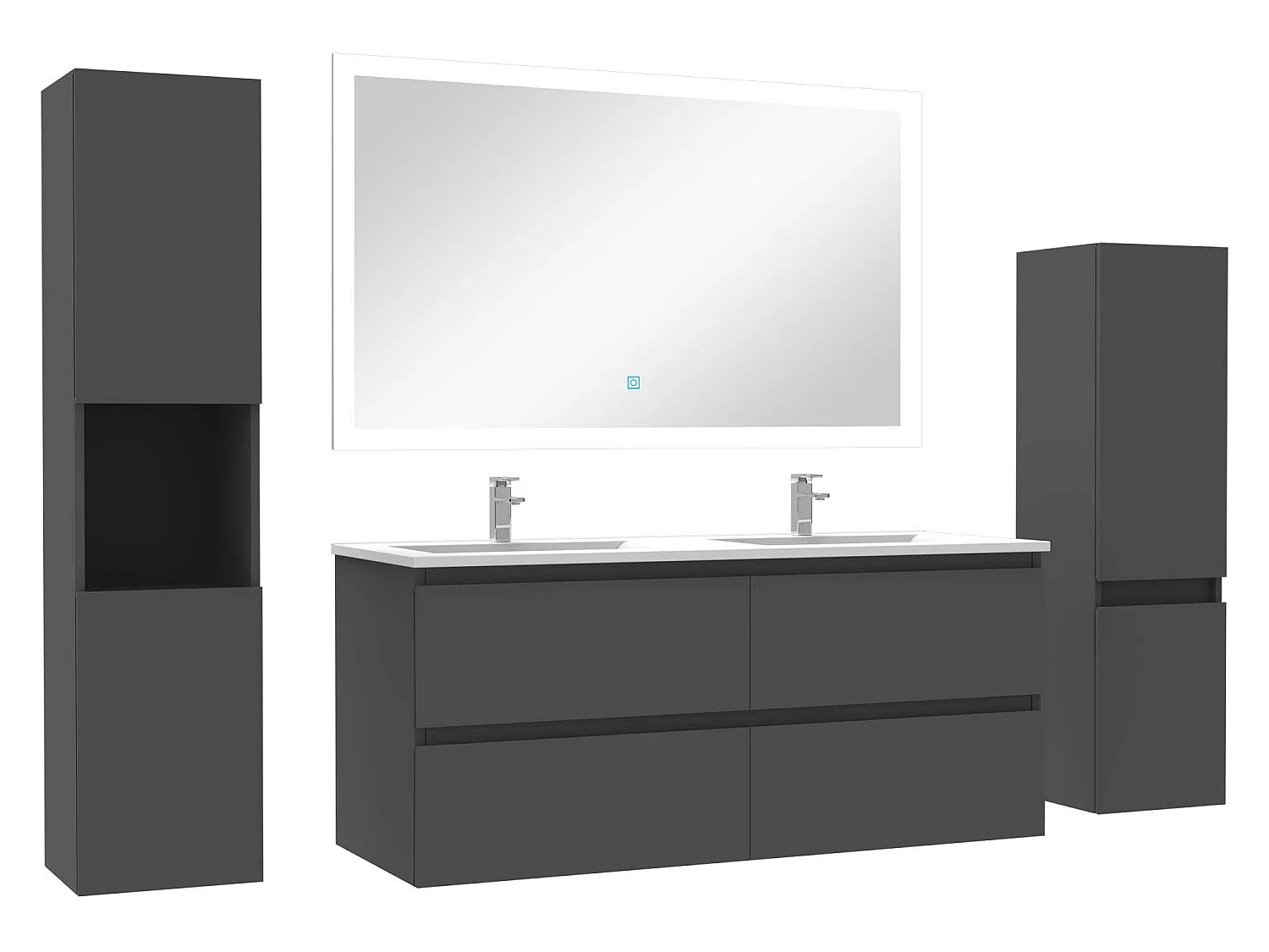 Ensemble meuble de salle de bain 120cm double vasque + colonne de rangement + miroir Anthracite