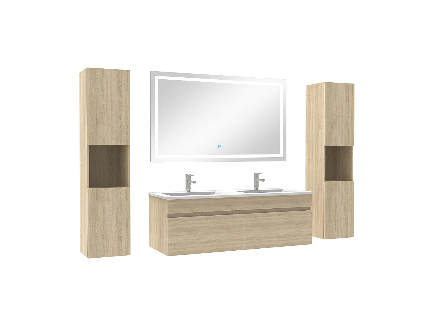 Ensemble meubles Salle de Bain 120cm vasque + colonnex2 + miroir lumineux Chêne Wotan