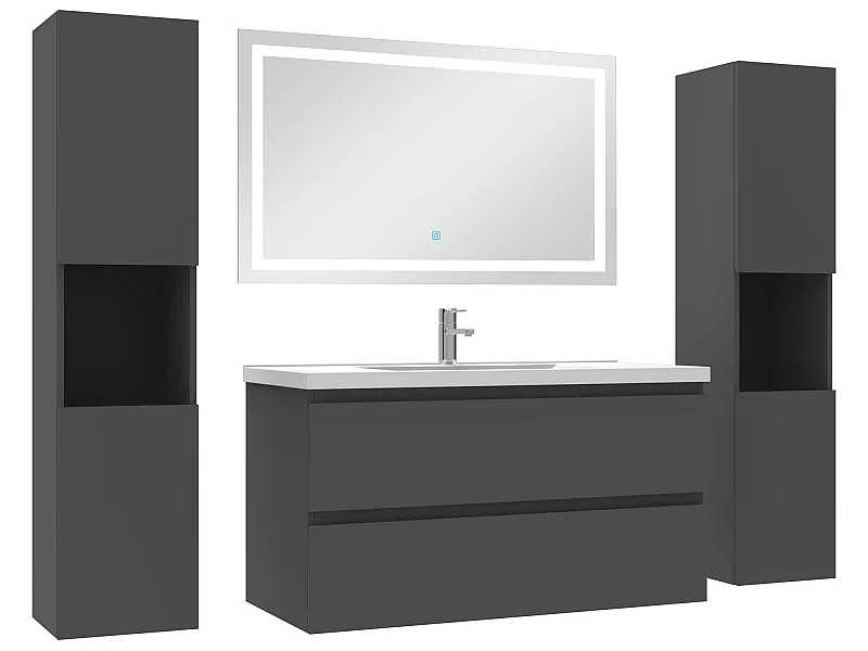 Ensemble meubles Salle de Bain 100cm vasque + colonne + miroir lumineux Anthracite