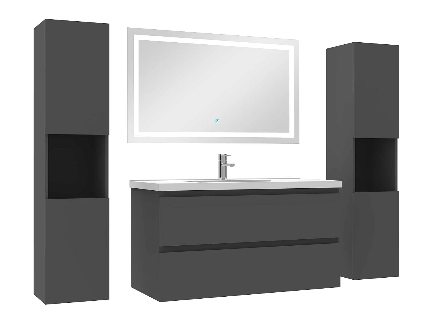 Ensemble meubles Salle de Bain 100cm vasque + colonne + miroir lumineux Anthracite