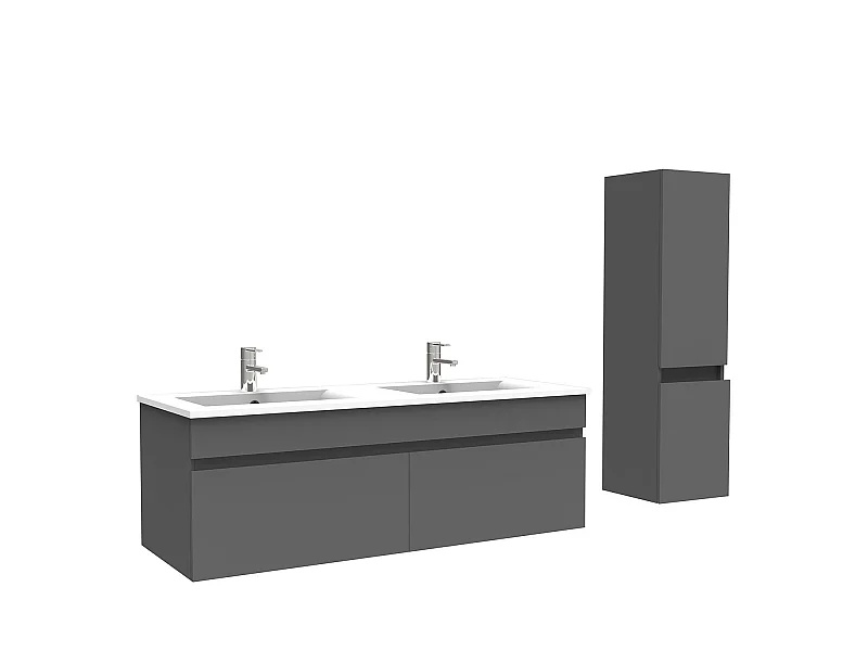 Meuble Salle de Bain avec colonne 120cm Anthracite avec vasque ceramique, Aica