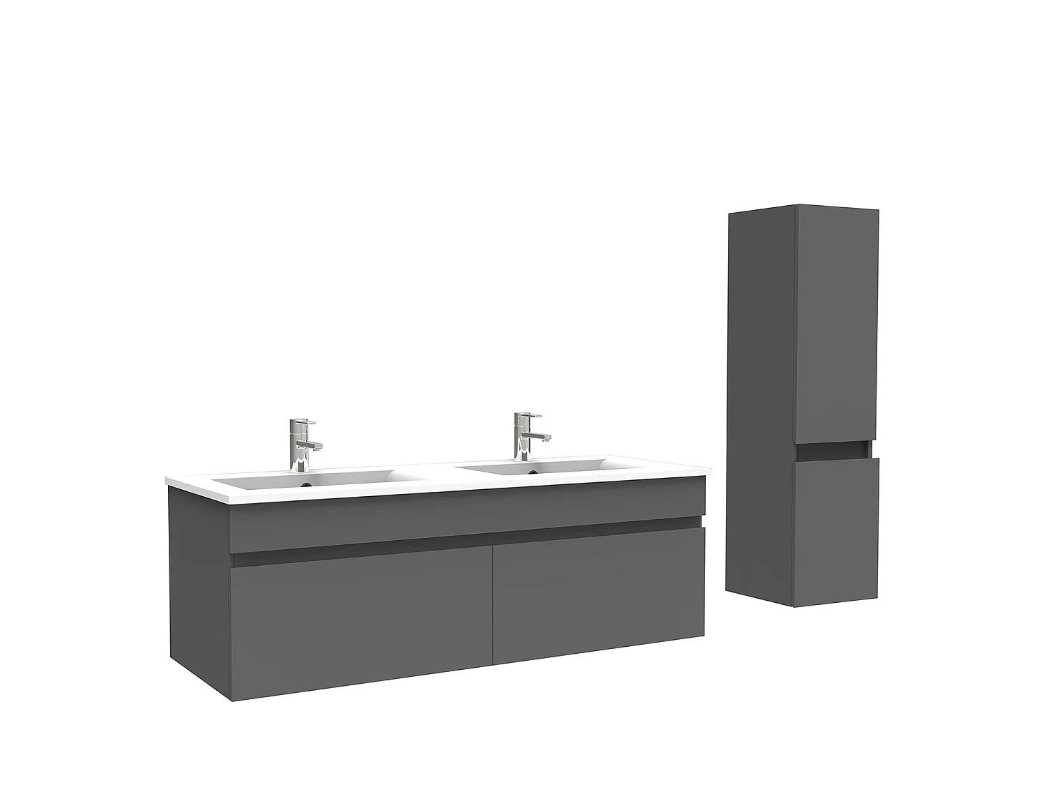 Meuble Salle de Bain avec colonne 120cm Anthracite avec vasque ceramique, Aica