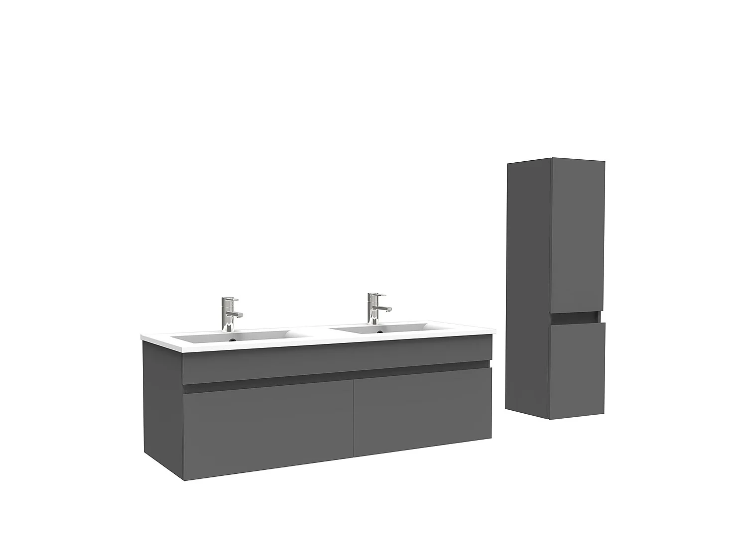 Meuble Salle de Bain avec colonne 120cm Anthracite avec vasque ceramique, Aica