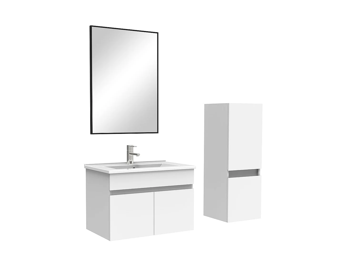 Ensemble Salle De Bain 60cm Blanc meuble + miroir + colonne + simple vasque, Aica