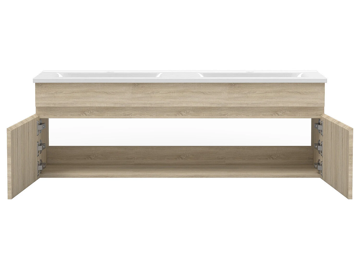 Meuble Salle de Bain 120cm double vasque + colonne + miroir LED Chêne Wotan
