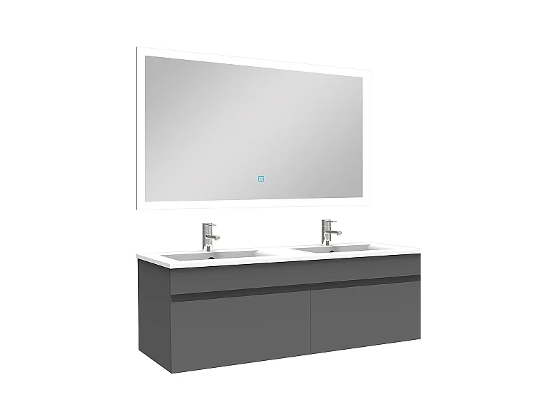 Ensemble Salle De Bain double vasque 120cm meuble Anthracite avec miroir lumineux, Aica