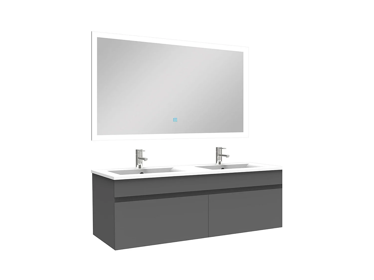 Ensemble Salle De Bain double vasque 120cm meuble Anthracite avec miroir lumineux, Aica