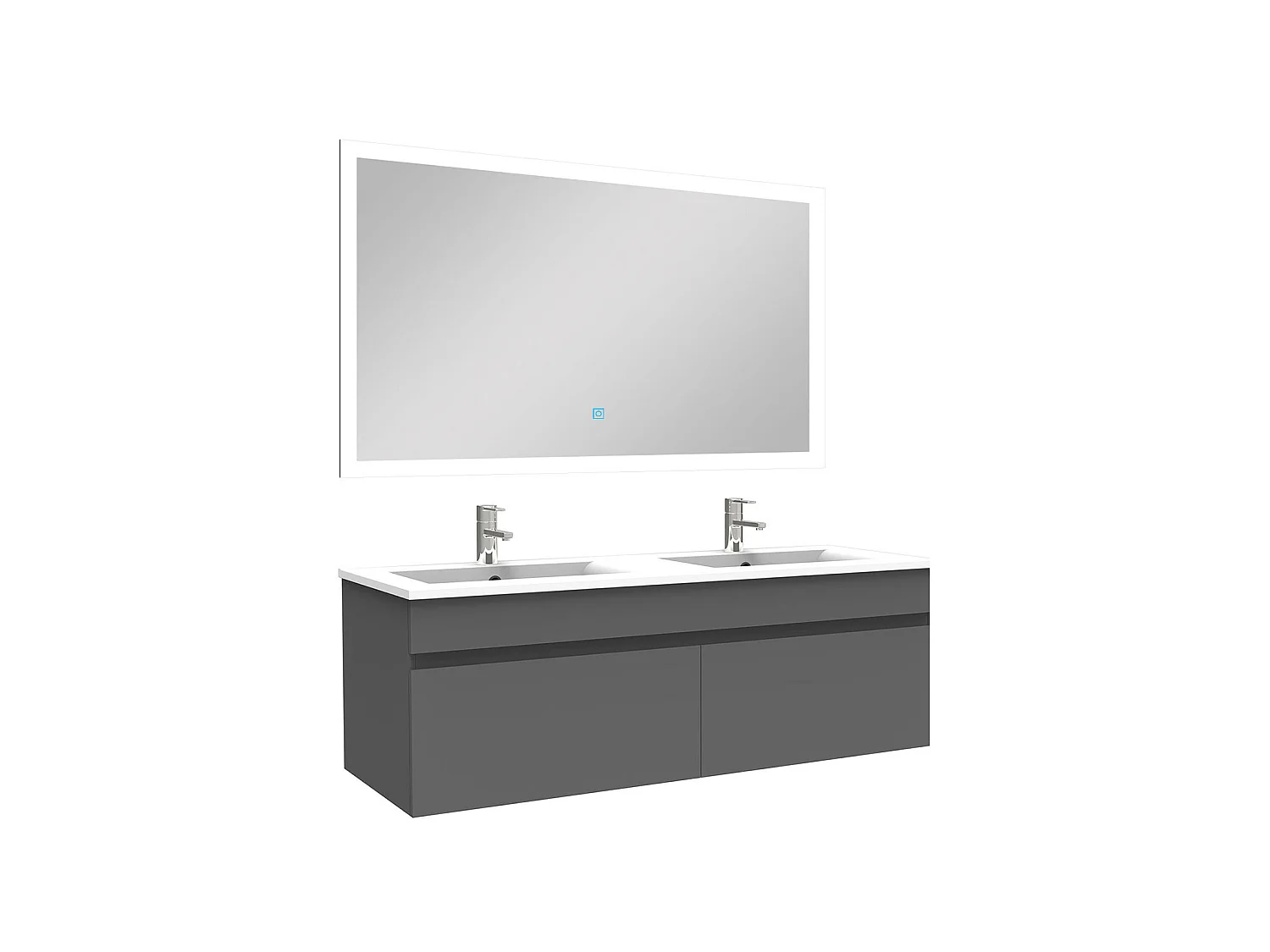 Ensemble Salle De Bain double vasque 120cm meuble Anthracite avec miroir lumineux, Aica