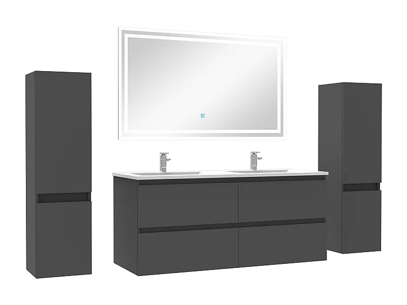Ensemble meubles Salle de Bain 120cm avec colonnex2 + miroir lumineux Anthracite