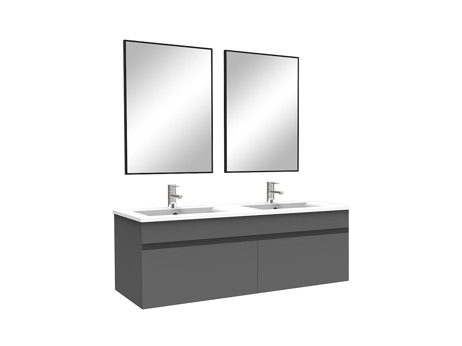 Meuble salle de bain double vasque 120cm meuble + miroir Anthracite, Aica