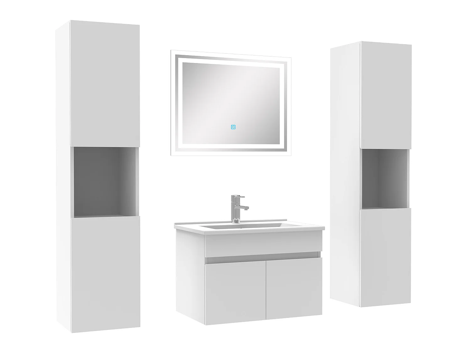 Ensemble meubles Salle de Bain simple vasque 60cm, colonnex2 et miroir Blanc