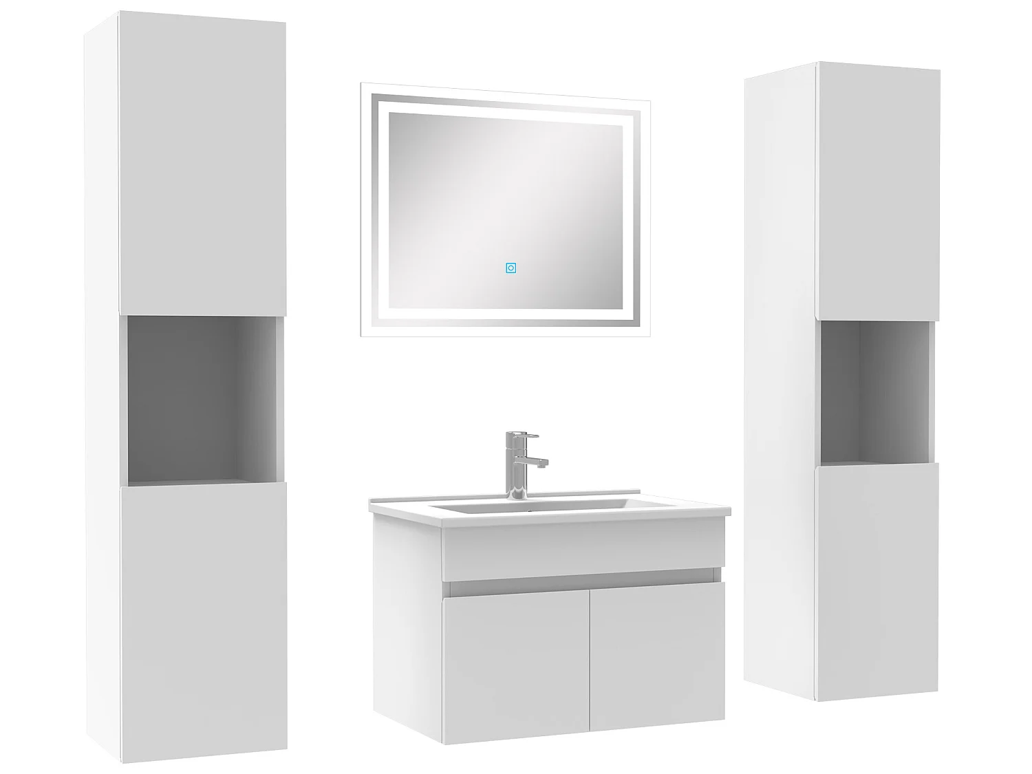 Ensemble meubles Salle de Bain simple vasque 60cm, colonnex2 et miroir Blanc