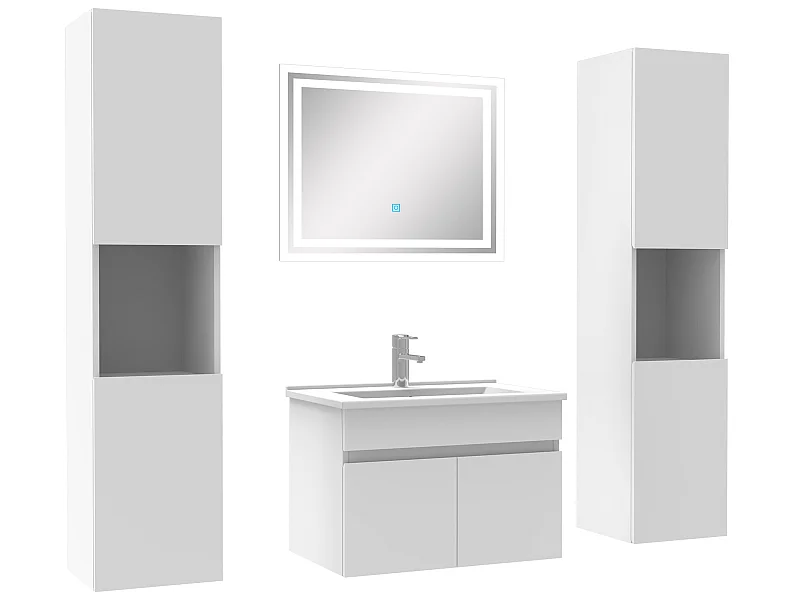 Ensemble meubles Salle de Bain simple vasque 60cm, colonnex2 et miroir Blanc
