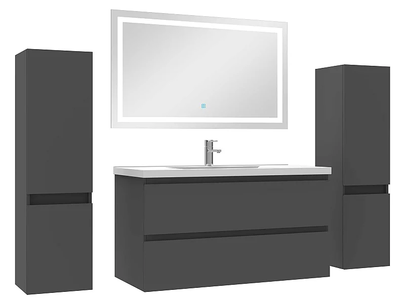 Ensemble meubles Salle de Bain 100cm simple vasque + colonne + miroir lumineux Anthracite