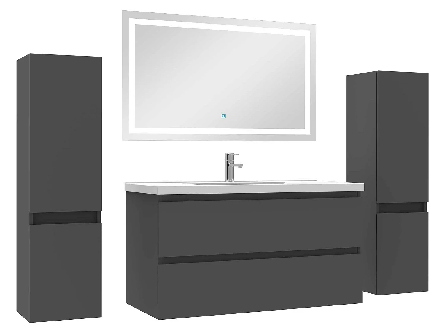 Ensemble meubles Salle de Bain 100cm simple vasque + colonne + miroir lumineux Anthracite