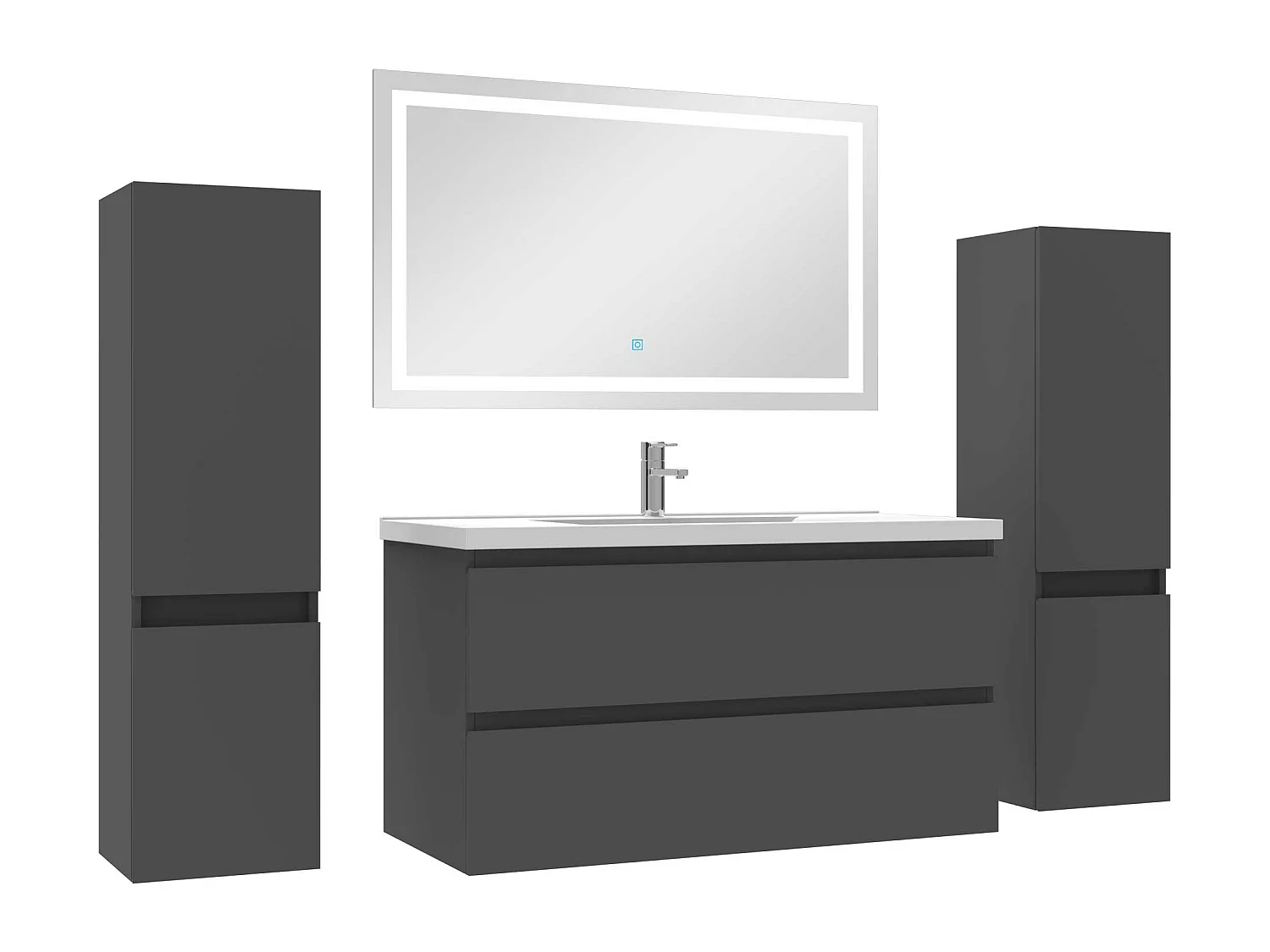 Ensemble meubles Salle de Bain 100cm simple vasque + colonne + miroir lumineux Anthracite