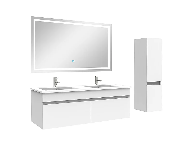 Ensemble meuble + vasque + miroir lumineux + colonne 120cm meuble salle de bain Blanc,Aica