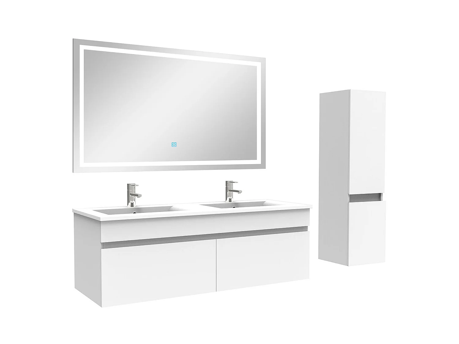 Ensemble meuble + vasque + miroir lumineux + colonne 120cm meuble salle de bain Blanc,Aica