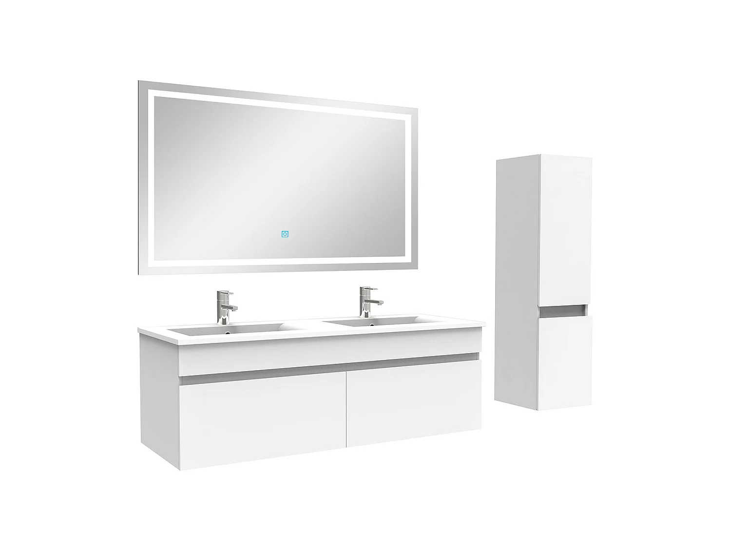 Ensemble meuble + vasque + miroir lumineux + colonne 120cm meuble salle de bain Blanc,Aica