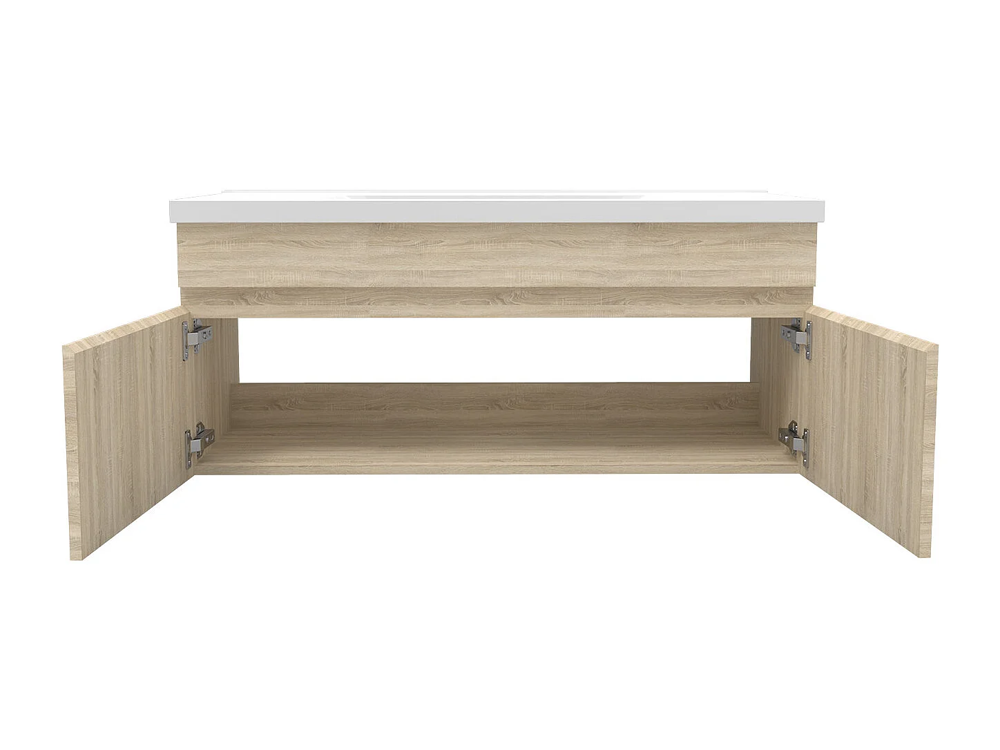 Meuble Salle de Bain 100cm simple vasque + colonne + miroir LED Chêne Wotan