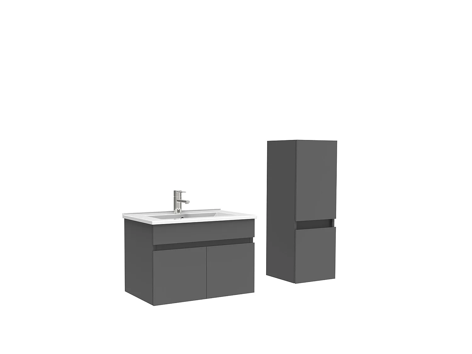 Meuble Salle de Bain 60cm Anthracite avec colonne et vasque ceramique, Aica