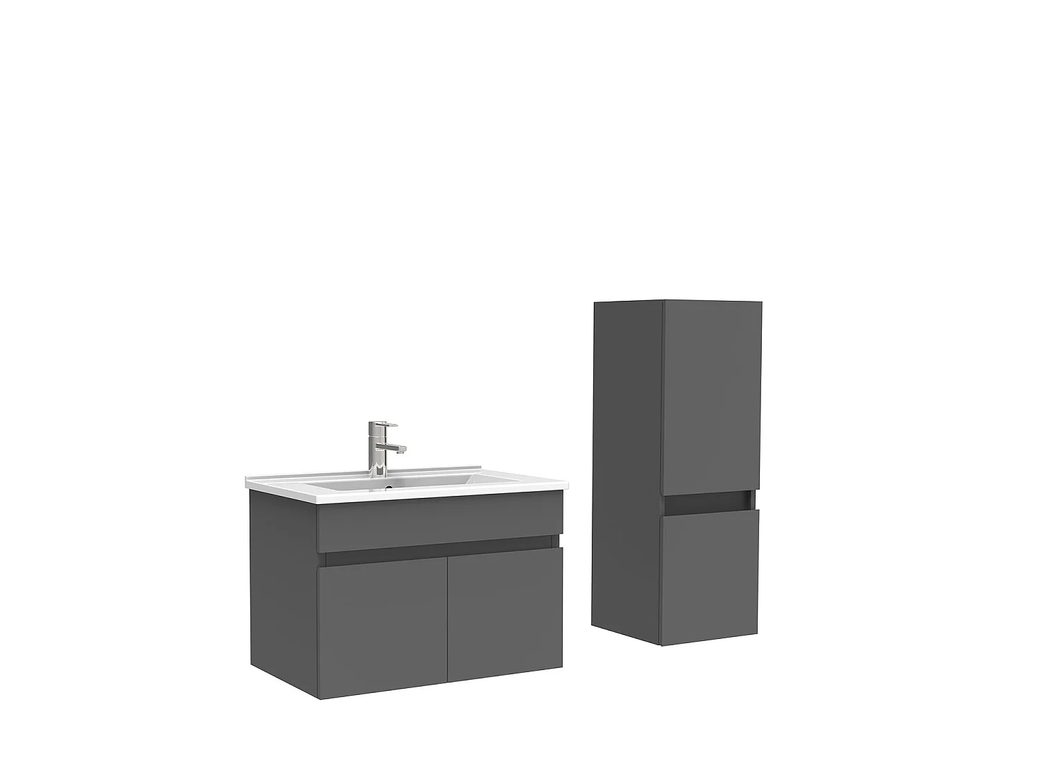 Meuble Salle de Bain 60cm Anthracite avec colonne et vasque ceramique, Aica
