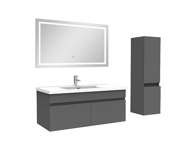 Ensemble meuble + vasque + miroir lumineux + colonne 100cm meuble salle de bain Anthracite,Aica