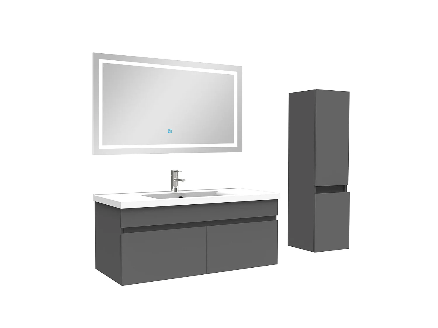 Ensemble meuble + vasque + miroir lumineux + colonne 100cm meuble salle de bain Anthracite,Aica
