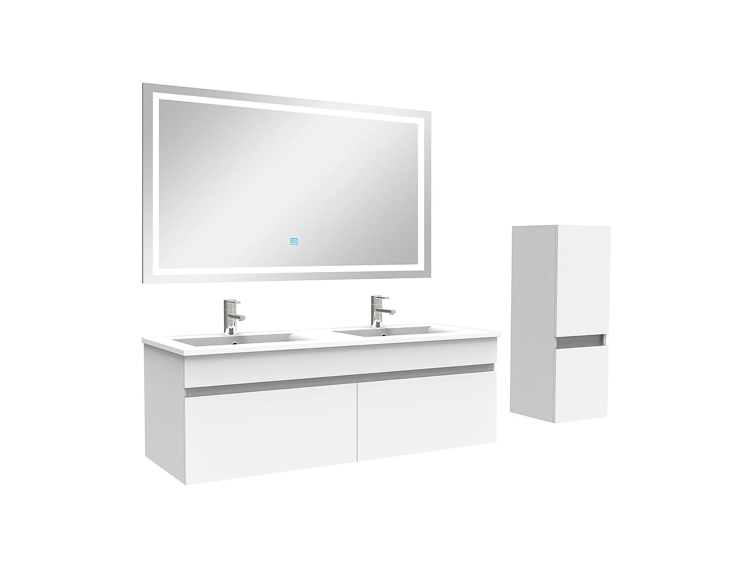 Ensemble meuble et vasque et miroir lumineux et colonne 120cm meuble salle de bain Blanc,Aica