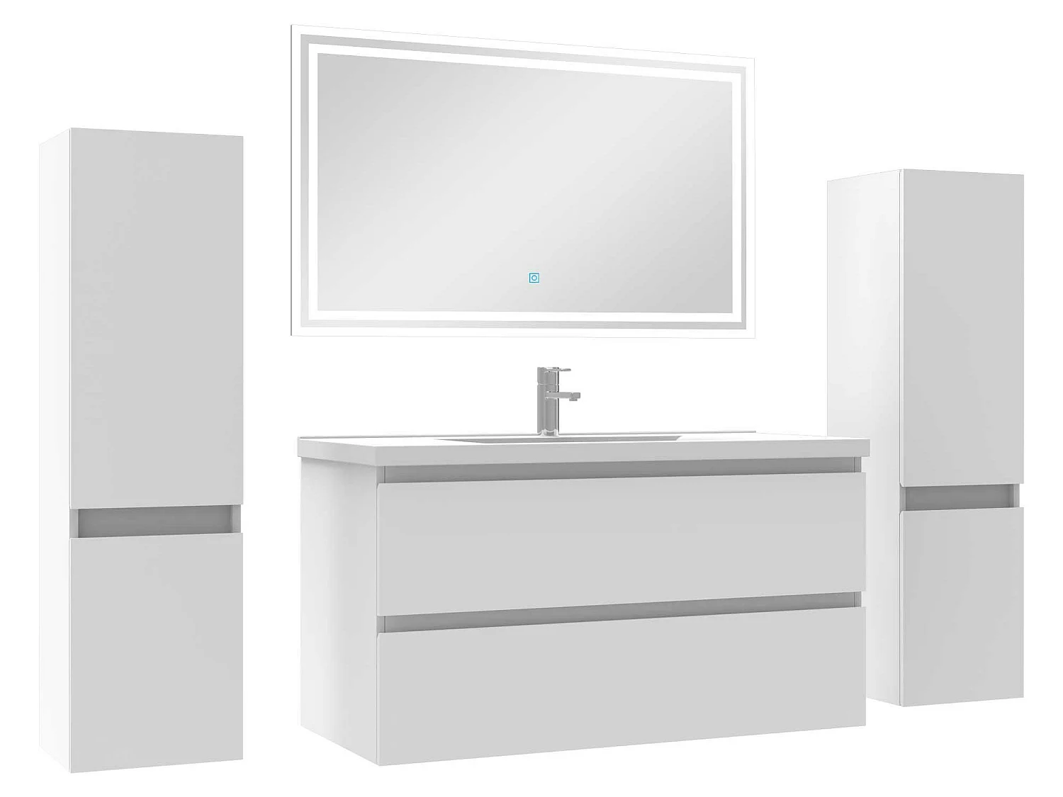 Ensemble meubles Salle de Bain 100cm avec colonnex2 + miroir lumineux Blanc