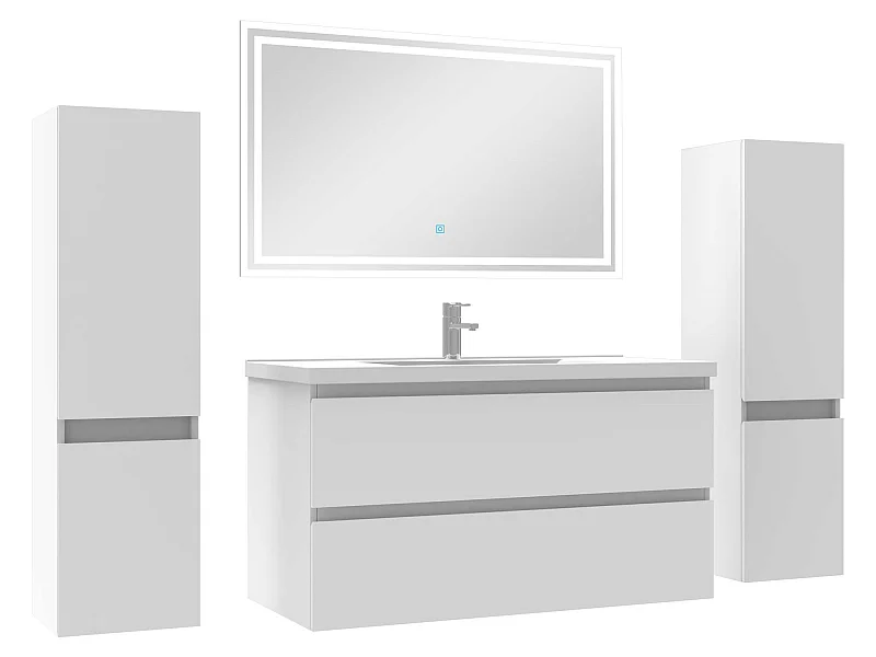 Ensemble meubles Salle de Bain 100cm avec colonnex2 + miroir lumineux Blanc