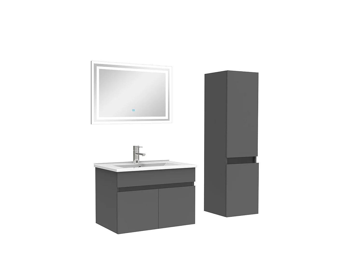 Meuble Salle de Bain 60cm Anthracite avec colonne et miroir lumineux, Aica