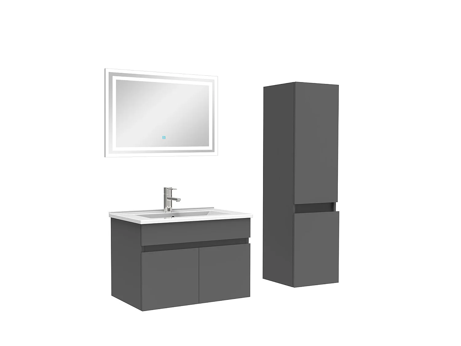 Meuble Salle de Bain 60cm Anthracite avec colonne et miroir lumineux, Aica