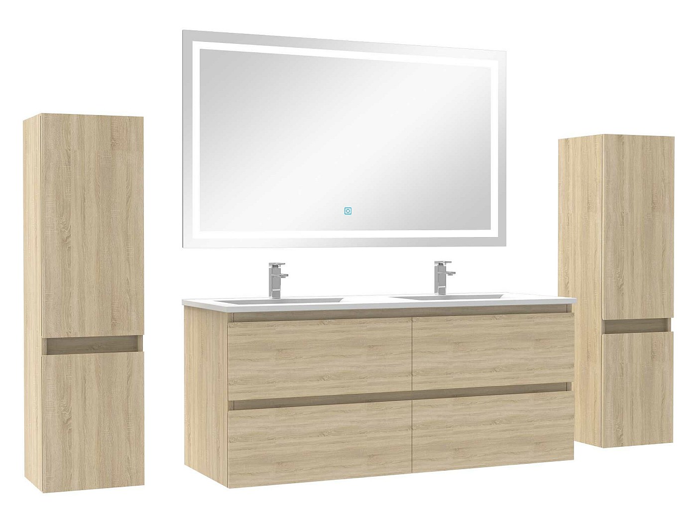 Ensemble meubles Salle de Bain 120cm double vasque + colonne + miroir