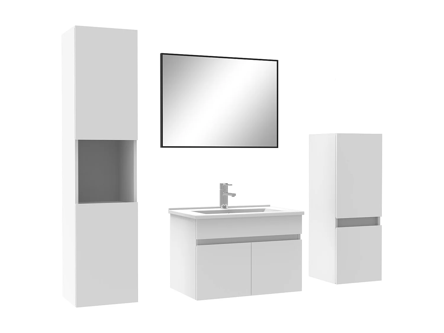 Ensemble meubles Salle de Bain 60cm avec colonne + miroir mural Blanc