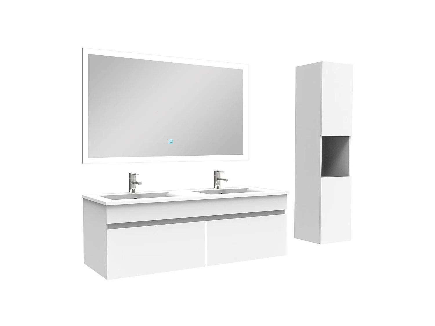 Ensemble Salle De Bain avec colonne et miroir 120cm meuble blanc, Aica