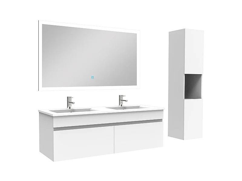 Ensemble Salle De Bain avec colonne et miroir 120cm meuble blanc, Aica