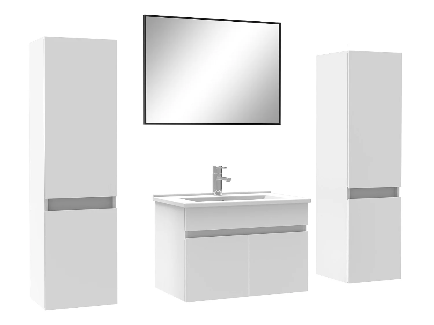 Ensemble meubles Salle de Bain 60cm simple vasque avec colonne + miroir Blanc