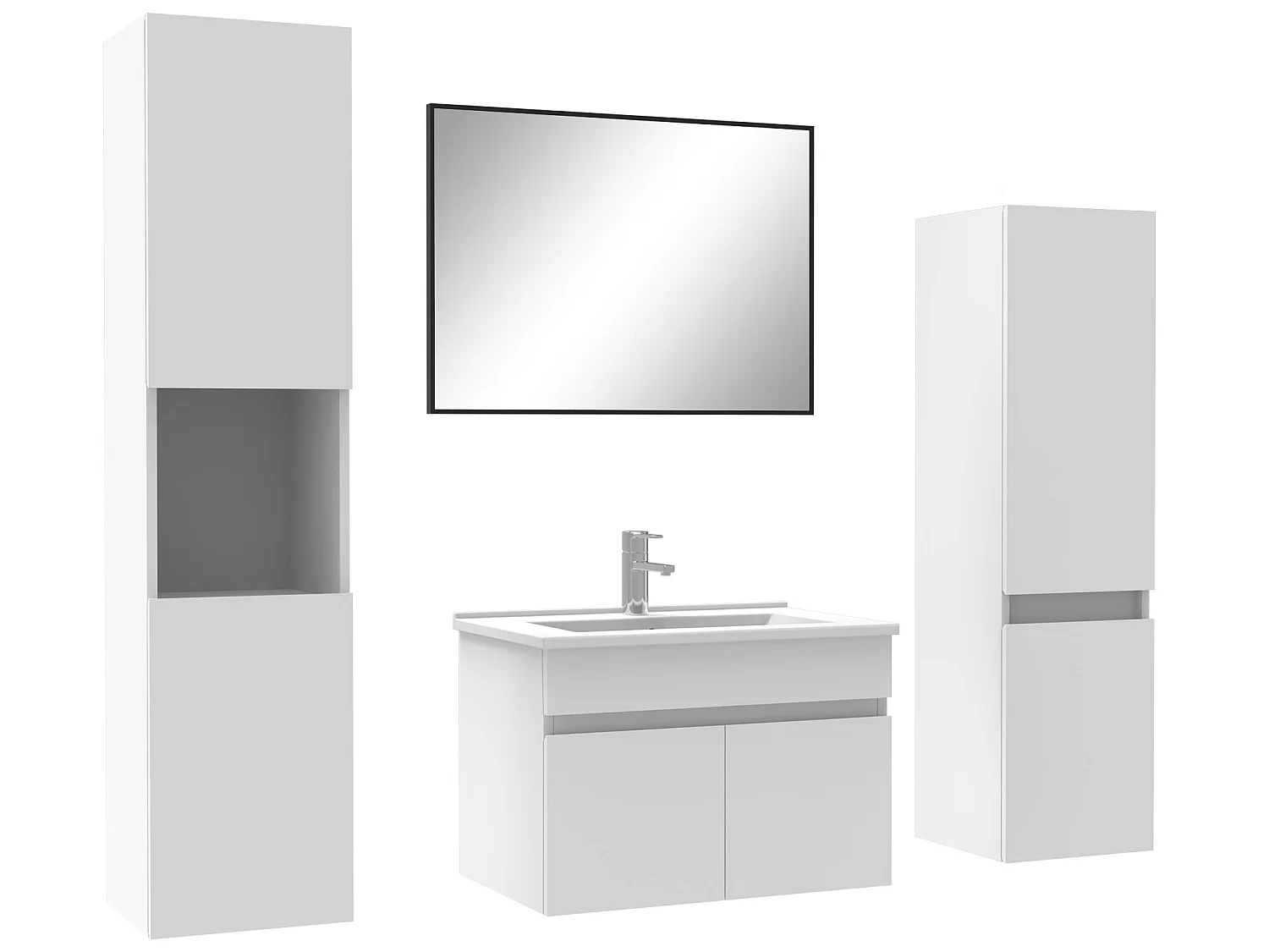 Ensemble meubles Salle de Bain 60cm avec colonne + miroir Blanc