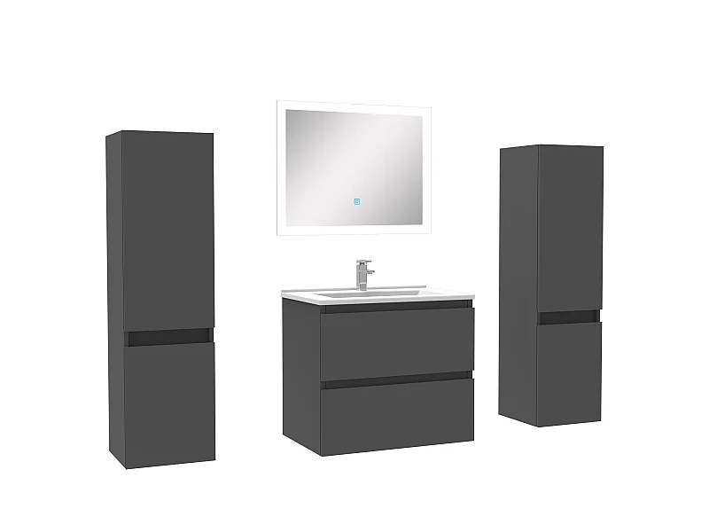 Ensemble meubles Salle de Bain 60cm vasque + colonnex2 + LED miroir Anthracite
