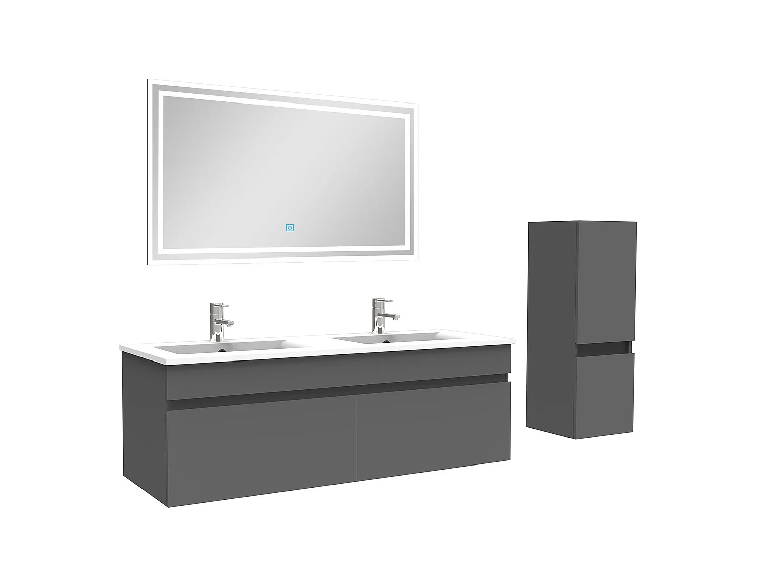 Ensemble Salle De Bain 120cm meuble Anthracite avec colonne et miroir lumineux, Aica