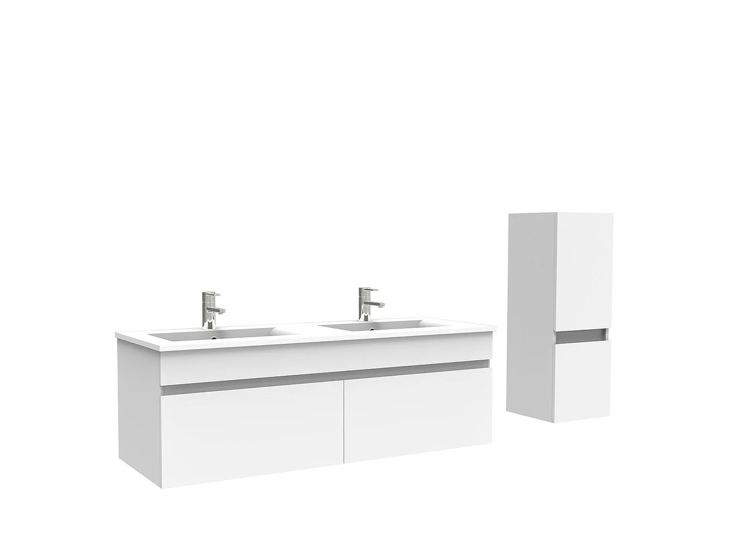 Meuble Salle de Bain 120cm Blanc avec colonne et vasque ceramique, Aica