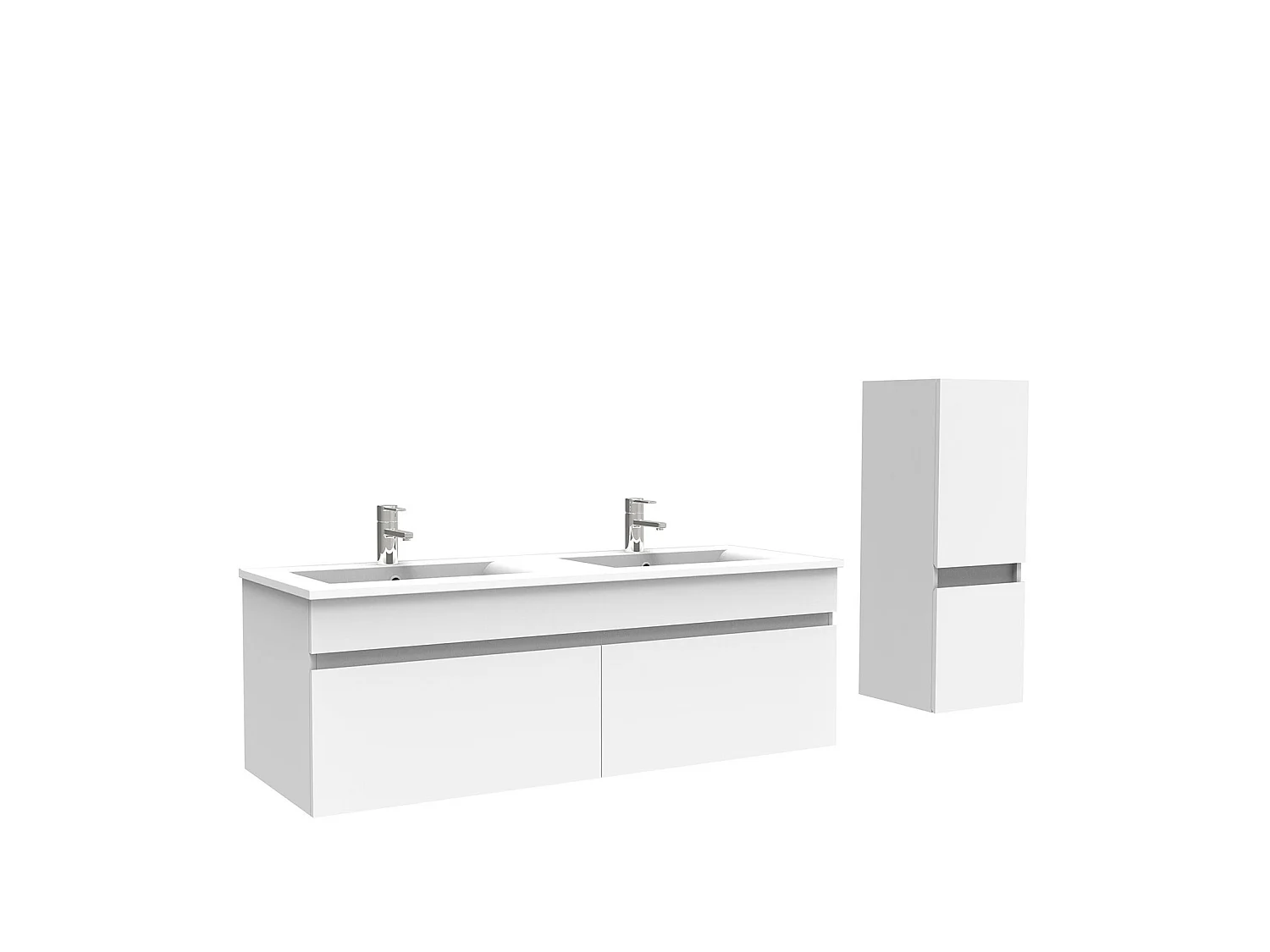 Meuble Salle de Bain 120cm Blanc avec colonne et vasque ceramique, Aica