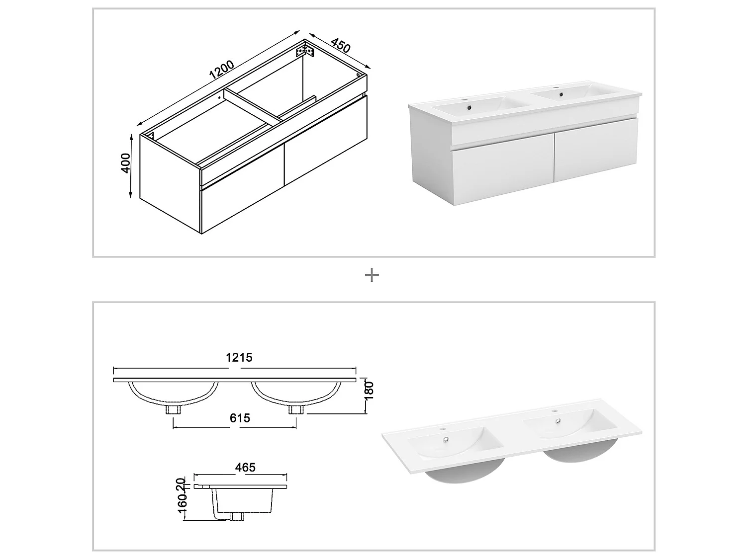 Meuble Salle de Bain 120cm Blanc avec colonne et vasque ceramique, Aica