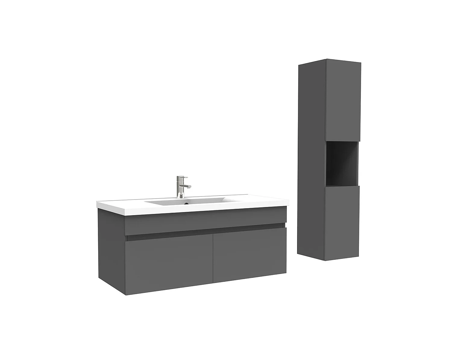 Meuble Salle de Bain avec colonne et vasque ceramique 100cm Anthracite, Aica
