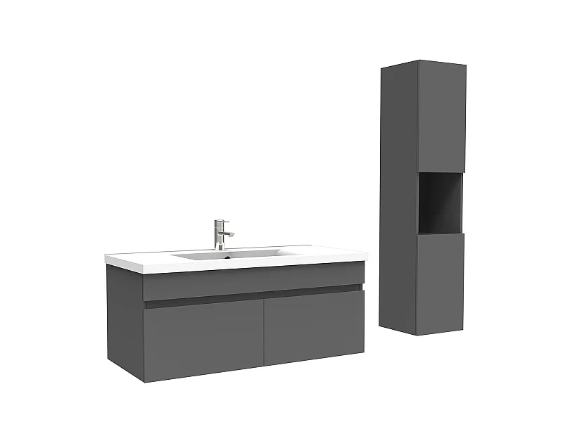 Meuble Salle de Bain avec colonne et vasque ceramique 100cm Anthracite, Aica