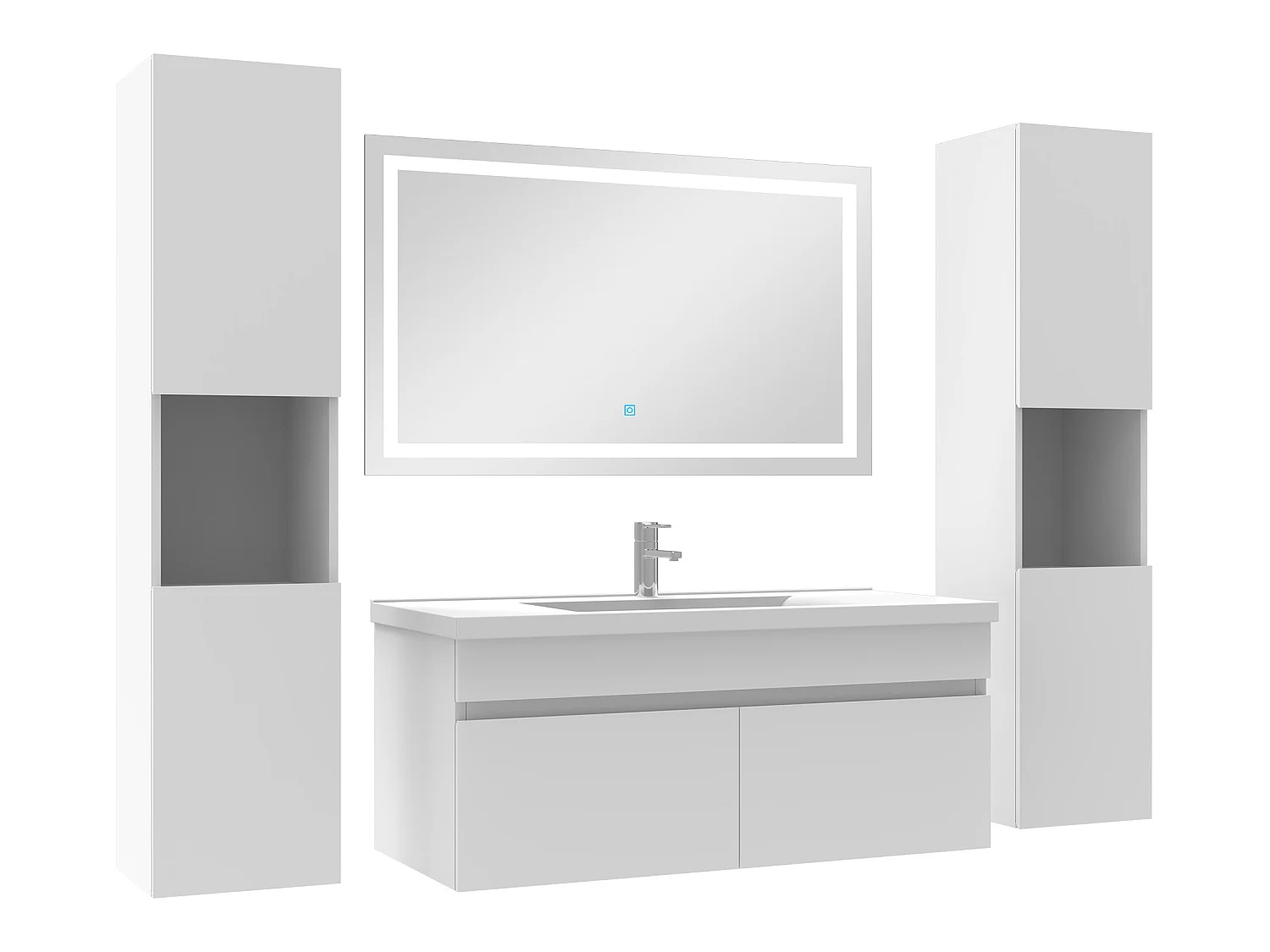 Ensemble meubles Salle de Bain 100cm vasque + colonnex2 + miroir lumineux Blanc